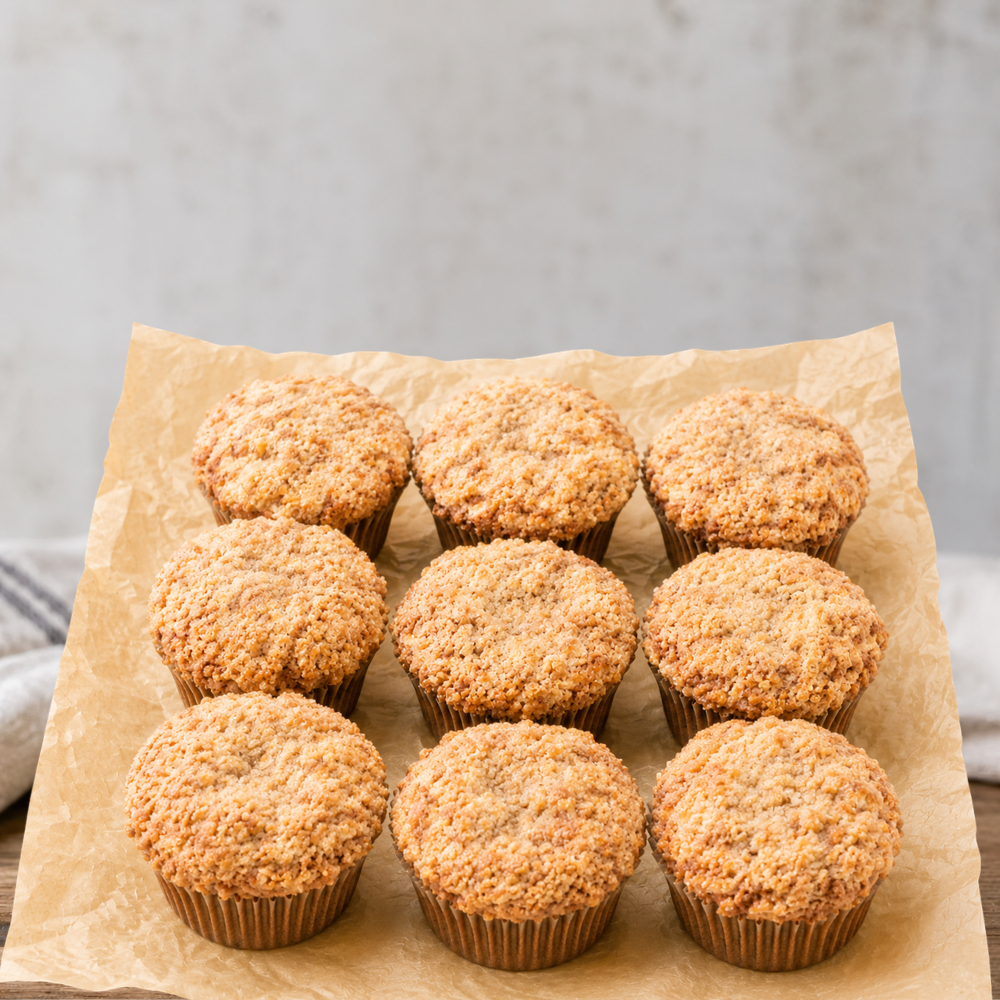 Organic Fresh Milled Blueberry Muffins With Cinnamon Sugar Crumble (1 Dozen)