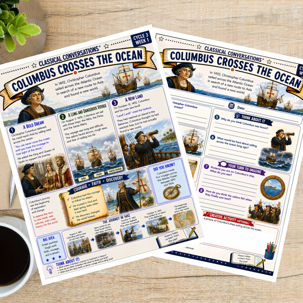 Classical Conversations Cycle 3 American History Supplemental Packet | Weeks 1–24 Fact Sheets, Worksheets & Answer Key