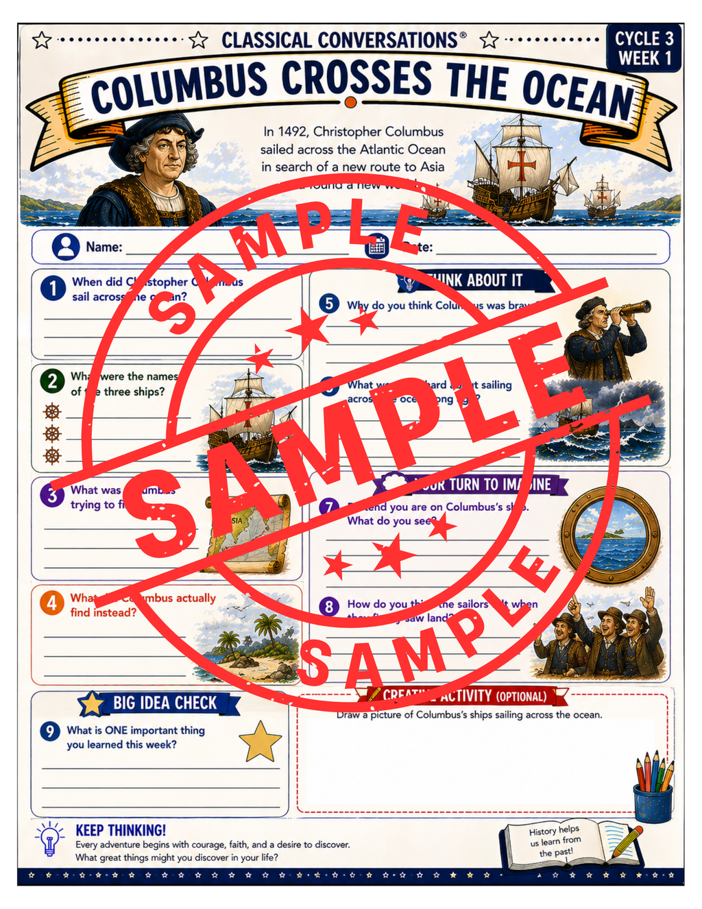 Classical Conversations Cycle 3 American History Supplemental Packet | Weeks 1–24 Fact Sheets, Worksheets & Answer Key