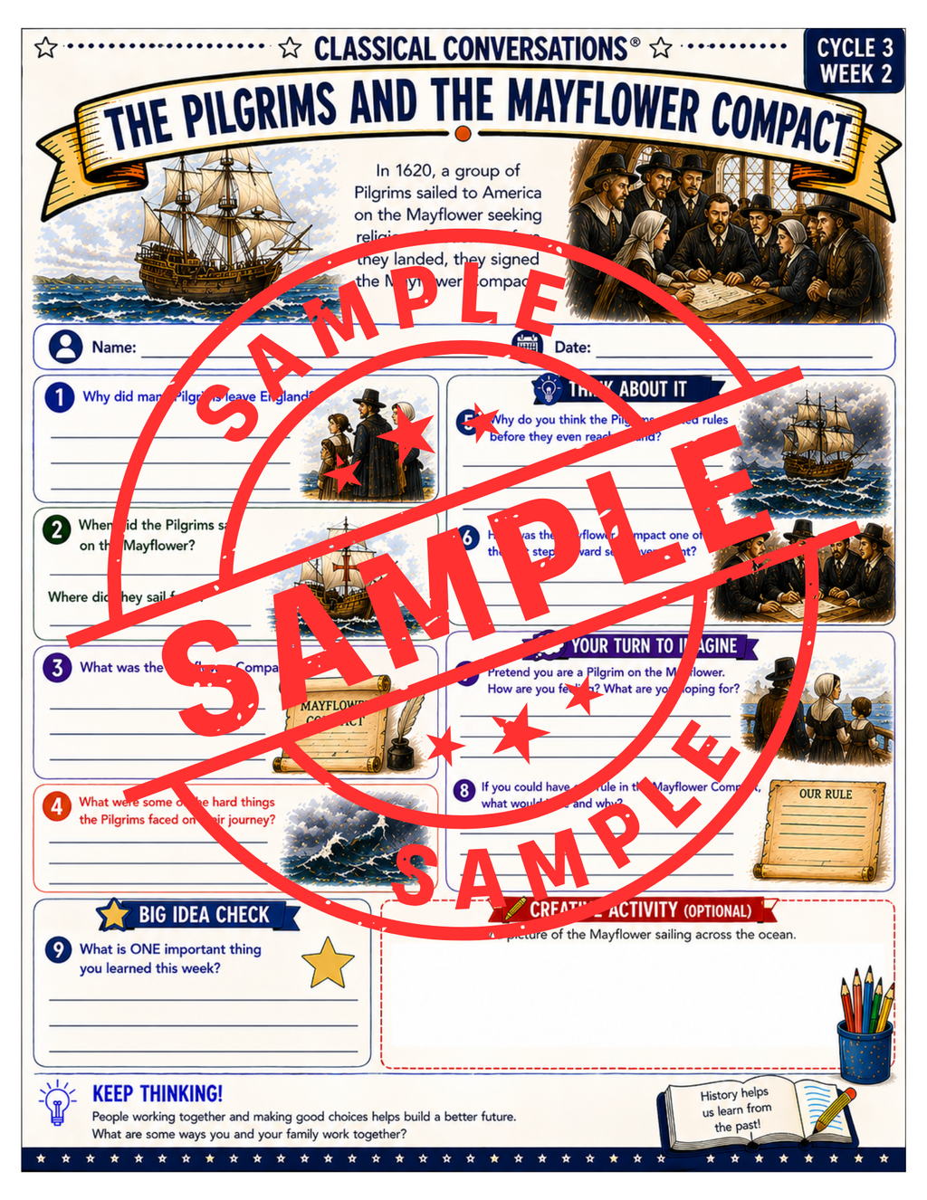 Classical Conversations Cycle 3 American History Supplemental Packet | Weeks 1–24 Fact Sheets, Worksheets & Answer Key