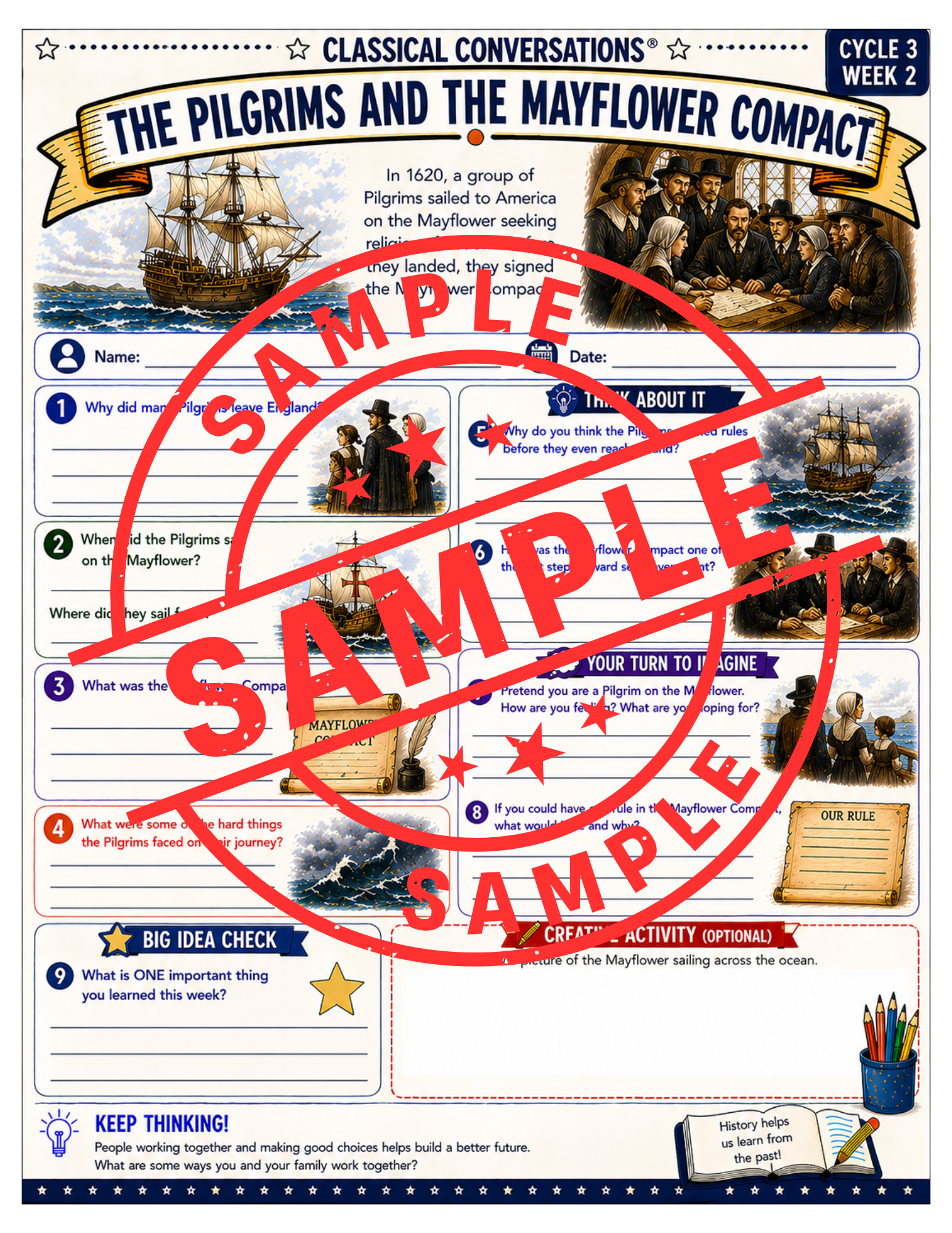 Classical Conversations Cycle 3 American History Supplemental Packet | Weeks 1–24 Fact Sheets, Worksheets & Answer Key